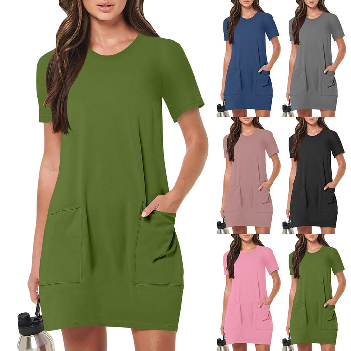 Damen lässiges T-Shirt-Kleid mit praktischen Taschen Drune