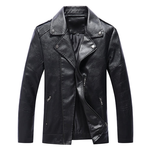 Herren Slim Fit Kunstleder-Motoblouson im Biker-Look mit gesteppten Armpaneelen und Reverskragen Drune