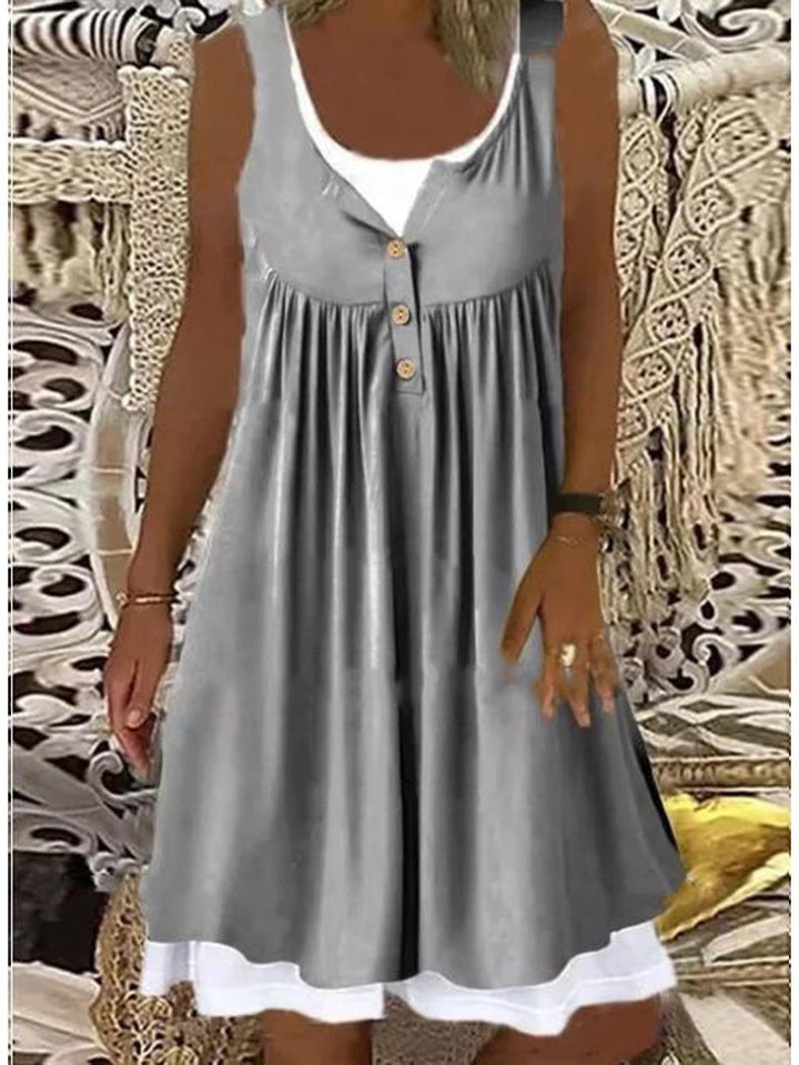 Damen Sommerliches Freizeitkleid mit dekorativen Knopfdetails und ausgestelltem Rock Drune