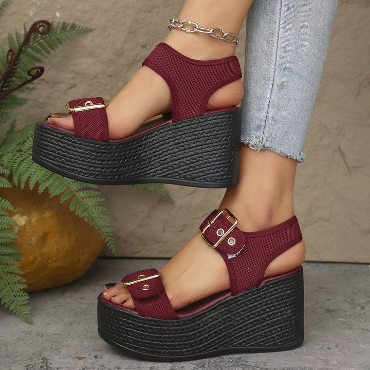 Damen Wedge-Sandalen mit atmungsaktivem Obermaterial und robustem Bast-Design Drune