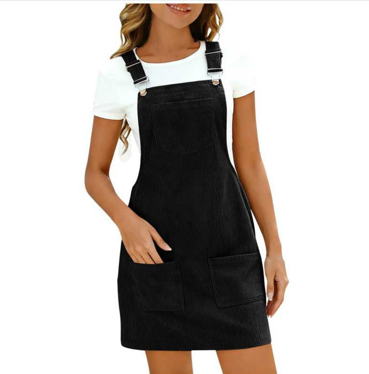 Damen Latzkleid aus hochwertigem Cordmaterial mit praktischen Taschen Drune