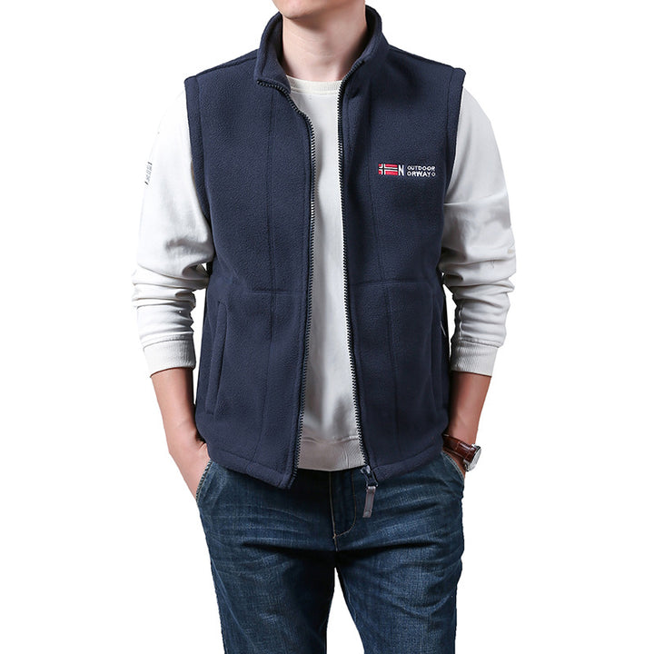 Herren Warme Fleece-Outdoorweste mit durchgehendem Reißverschluss und Stehkragen Drune