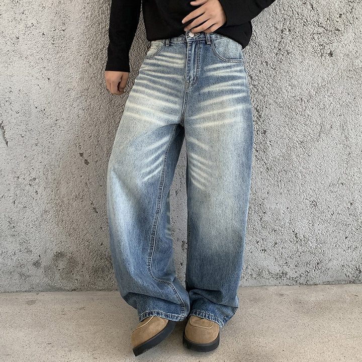 Damen Weite High‑Waist Baggy-Jeans mit Used‑Fade und extra weitem Bein Drune