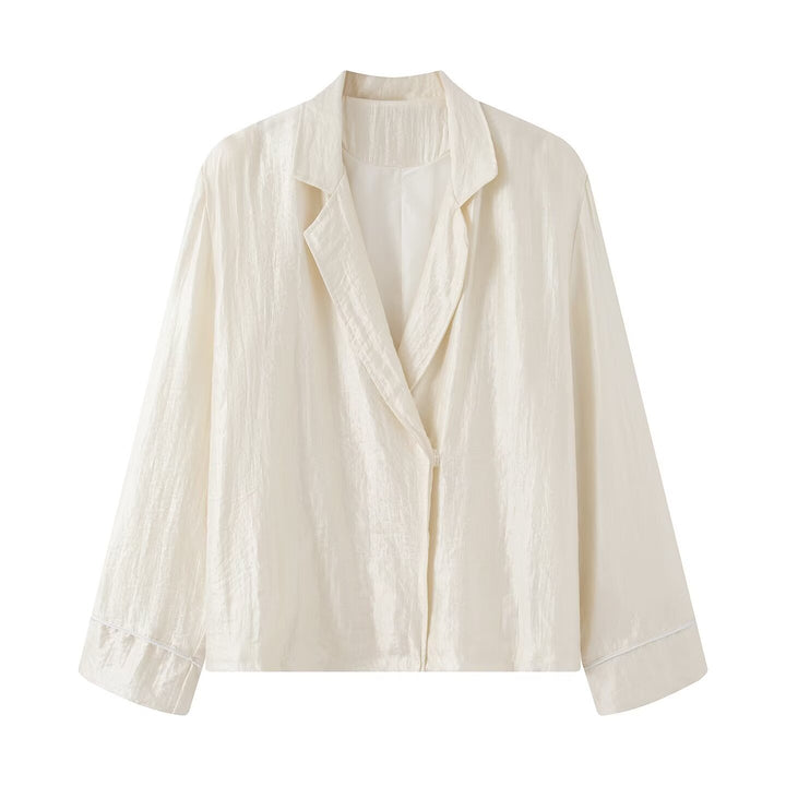 Damen Zweiteiliges Satin-Pyjama-Set mit Blazer-Oberteil und elastischer Bundhose Drune