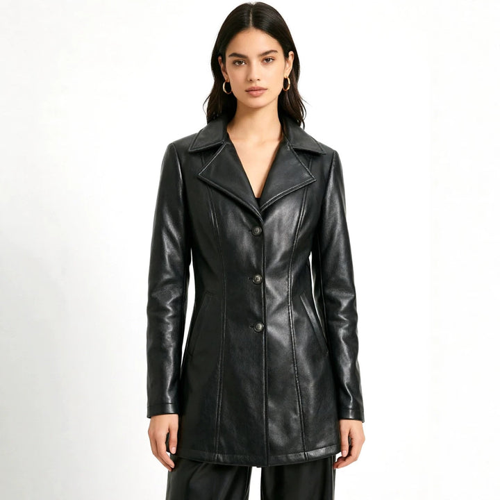 Damen Elegante Slim-Fit Kunstlederjacke Drune