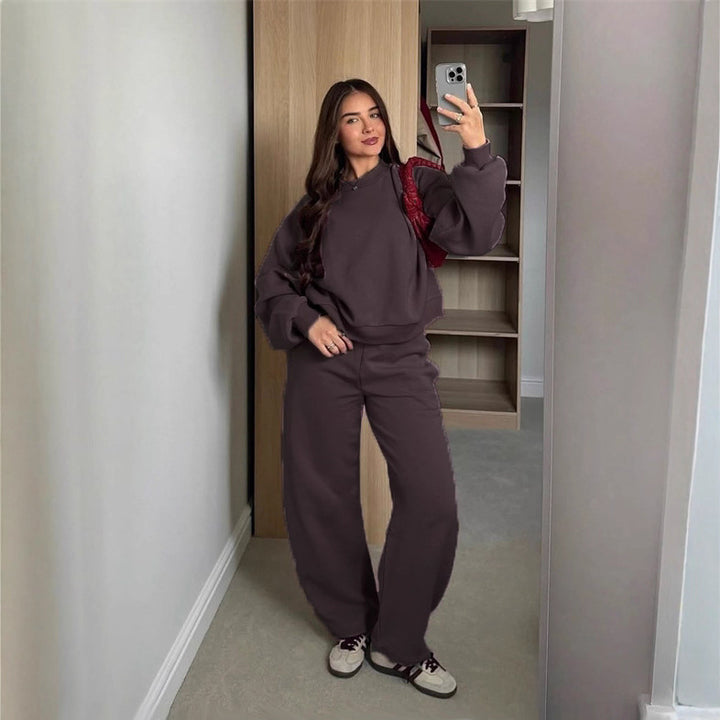 Damen Cropped-Sweatshirt mit hohem Rundhalsausschnitt und elastischer Tunnelzug Wide-Leg Jogginghose Set Drune