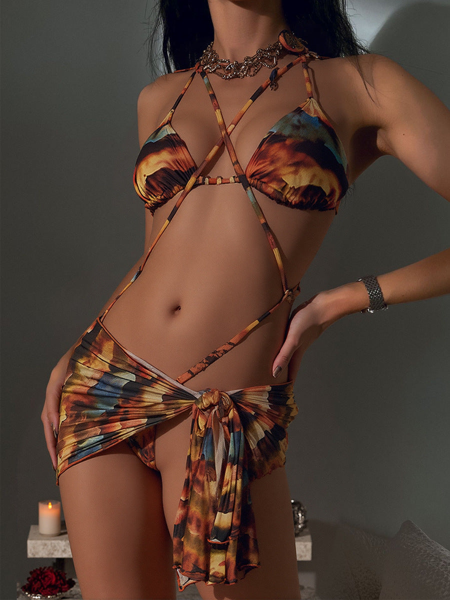 Damen Triangel-Bikini mit modischem Wickelrock und eleganter Bindeoption Drune