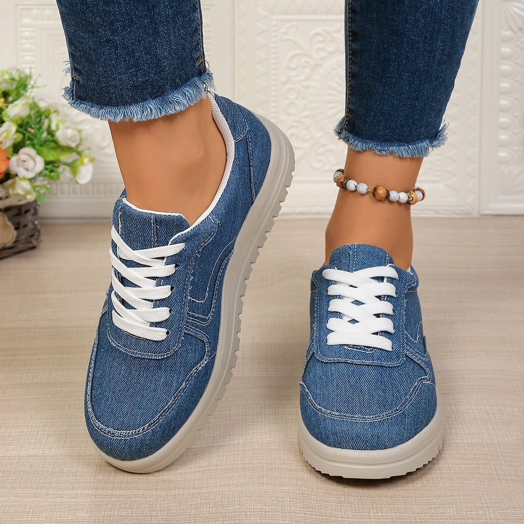 Damen lässige Denim-Sneaker mit gepolstertem Komfortfußbett und profilierter EVA-Laufsohle Drune