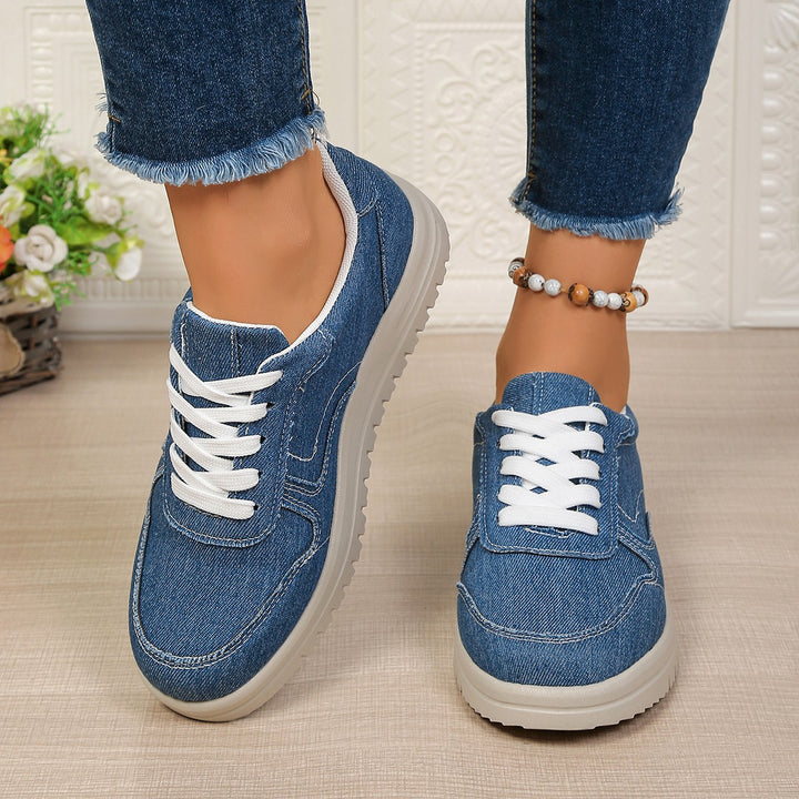 Damen lässige Denim-Sneaker mit gepolstertem Komfortfußbett und profilierter EVA-Laufsohle Drune