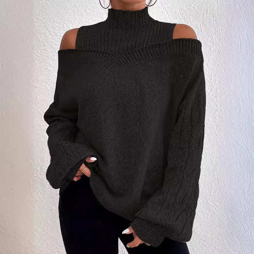 Damen Pullover mit schulterfreien Ärmeln und hohem Kragen Drune