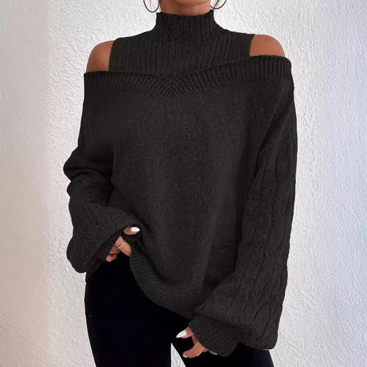 Damen Pullover mit schulterfreien Ärmeln und hohem Kragen Drune