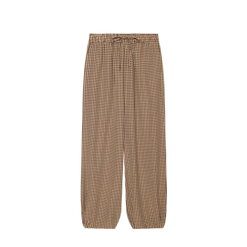 Damen Weite Karo‑Hose mit elastischem Bund, Tunnelzug und gesmokten Saum Drune
