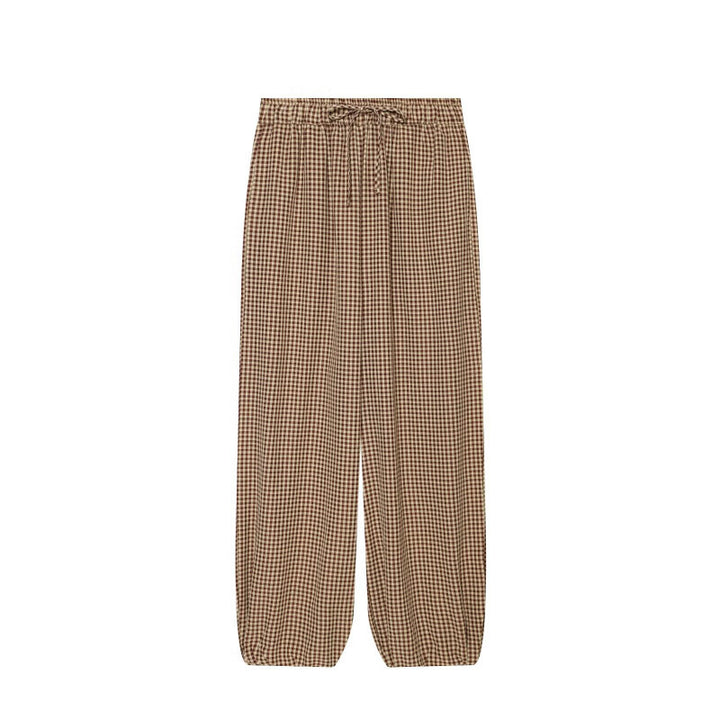 Damen Weite Karo‑Hose mit elastischem Bund, Tunnelzug und gesmokten Saum Drune