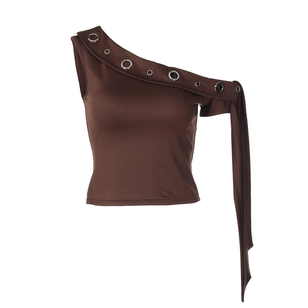 Damen elegantes schulterfreies Top mit dekorativen Ösen und langen Ärmeln Drune