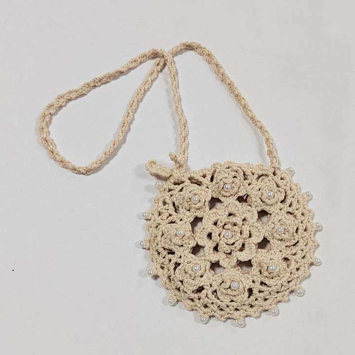 Damen handgefertigte Häkel-Handtasche mit Perlenschmuck Drune