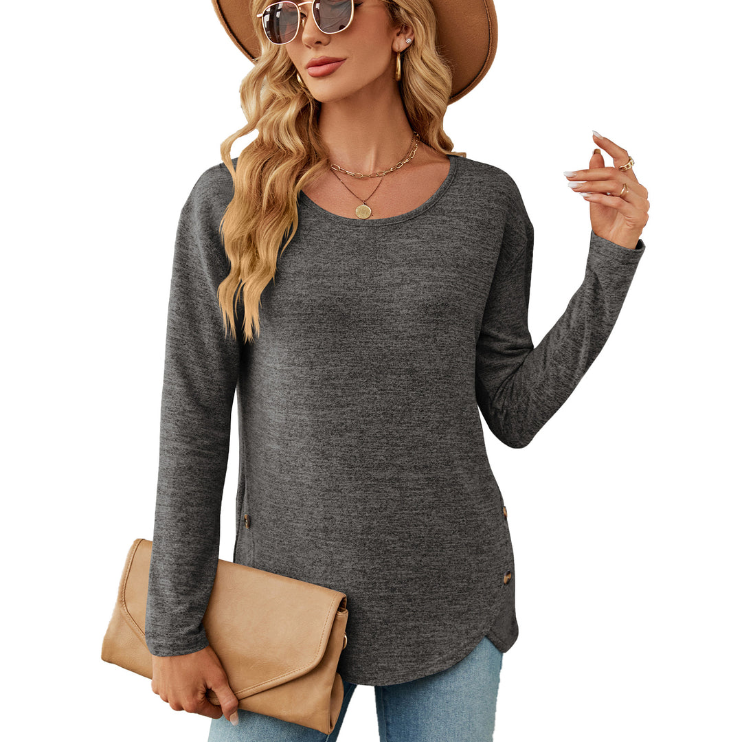 Damen lässiges Longsleeve Oberteil mit modernen Knopfdetails Drune
