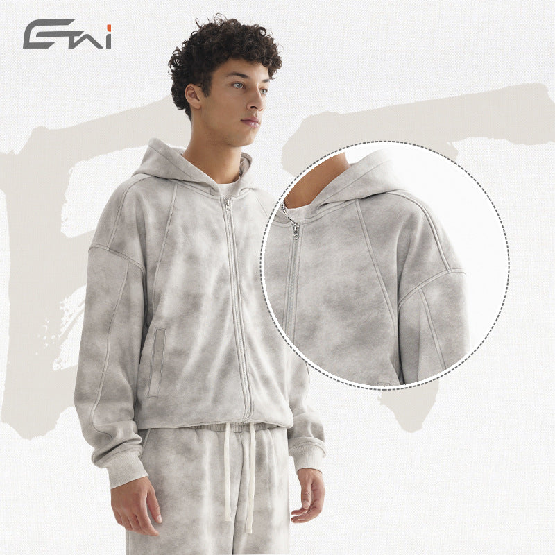 Damen Loungewear-Set aus French-Terry mit Cropped-Reißverschluss-Hoodie und weit geschnittener Sweatpant Drune