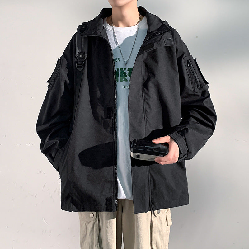 Herren zweilagige Softshell-Overlayerjacke mit Kapuze, wind- und wasserabweisender Membran und verstellbarem Saum Drune