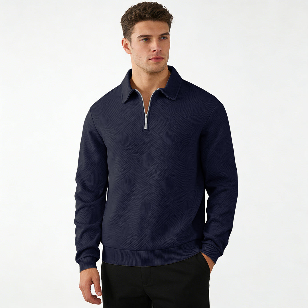 Herren Strukturierter Halbzip-Pullover mit Kragen und Rippbündchen Drune