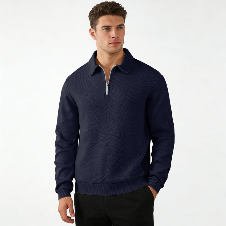 Herren Strukturierter Halbzip-Pullover mit Kragen und Rippbündchen Drune