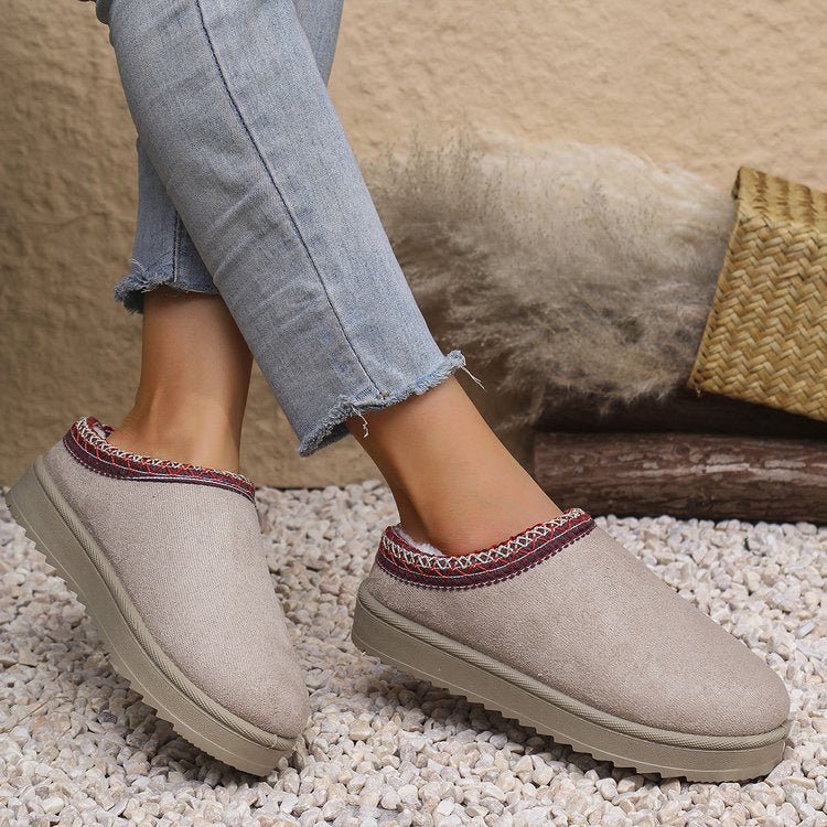 Damen Gefütterte Velours‑Slipper mit gestricktem Schaftbund und profilierter Plateausohle Drune