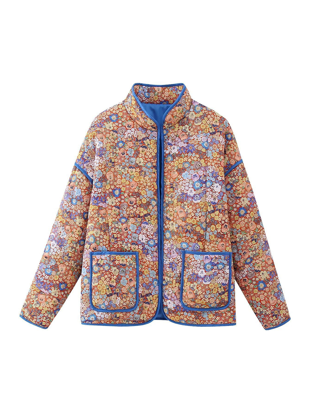 Damen nan gesteppte Blumenjacke mit Stehkragen Reißverschluss und aufgesetzten Taschen Drune