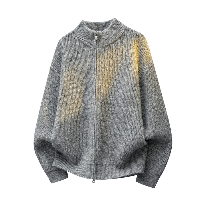 Unisex Oversize Strukturstrick-Halbzip-Cardigan mit Stehkragen & Zwei-Wege-Reißverschluss Drune