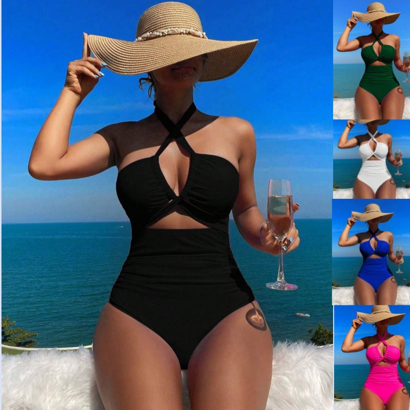 Damen einteiliger Badeanzug mit innovativem Cut-Out-Design und verspieltem Schleifenband Drune