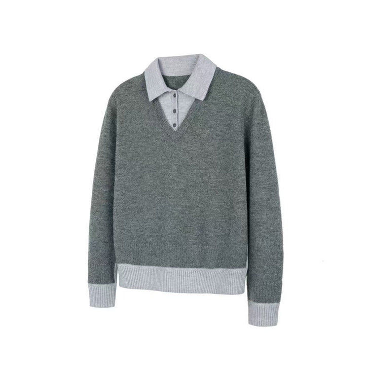 Herren Eleganter Grobstrickpullover mit kontrastierendem Kragen Drune