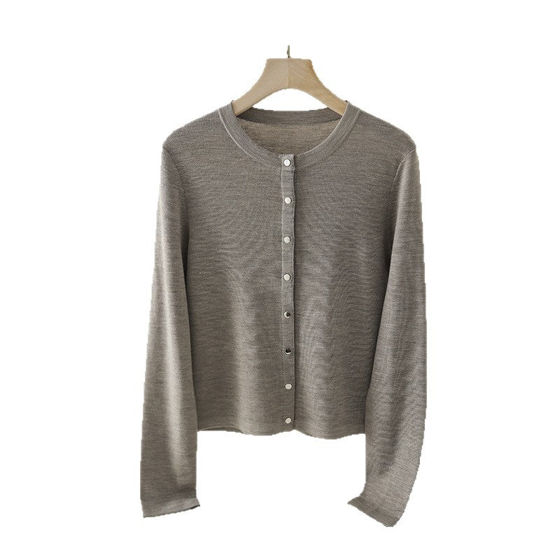 Damen Leichter Feinstrick-Cardigan mit Rundhals, Slim-Passform und dezenter Knopfleiste Drune