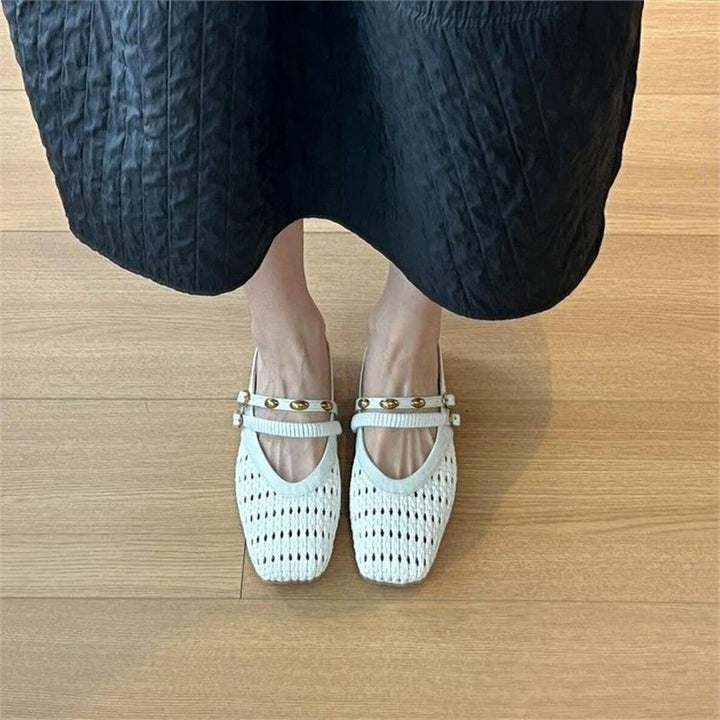 Damen Geflochtene Mule-Slipper mit quadratischer Zehenpartie und doppelt verstellbarem Riemen Drune