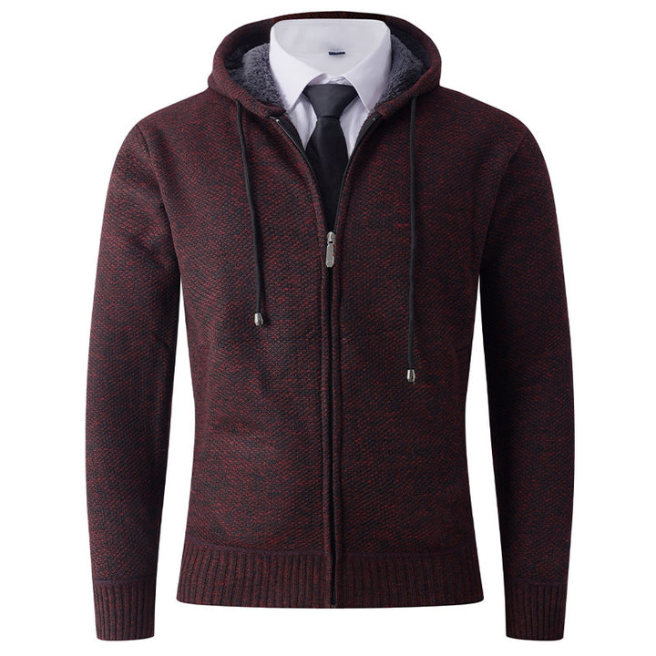 Herren modische Strickjacke mit Kapuze und Reißverschluss Drune