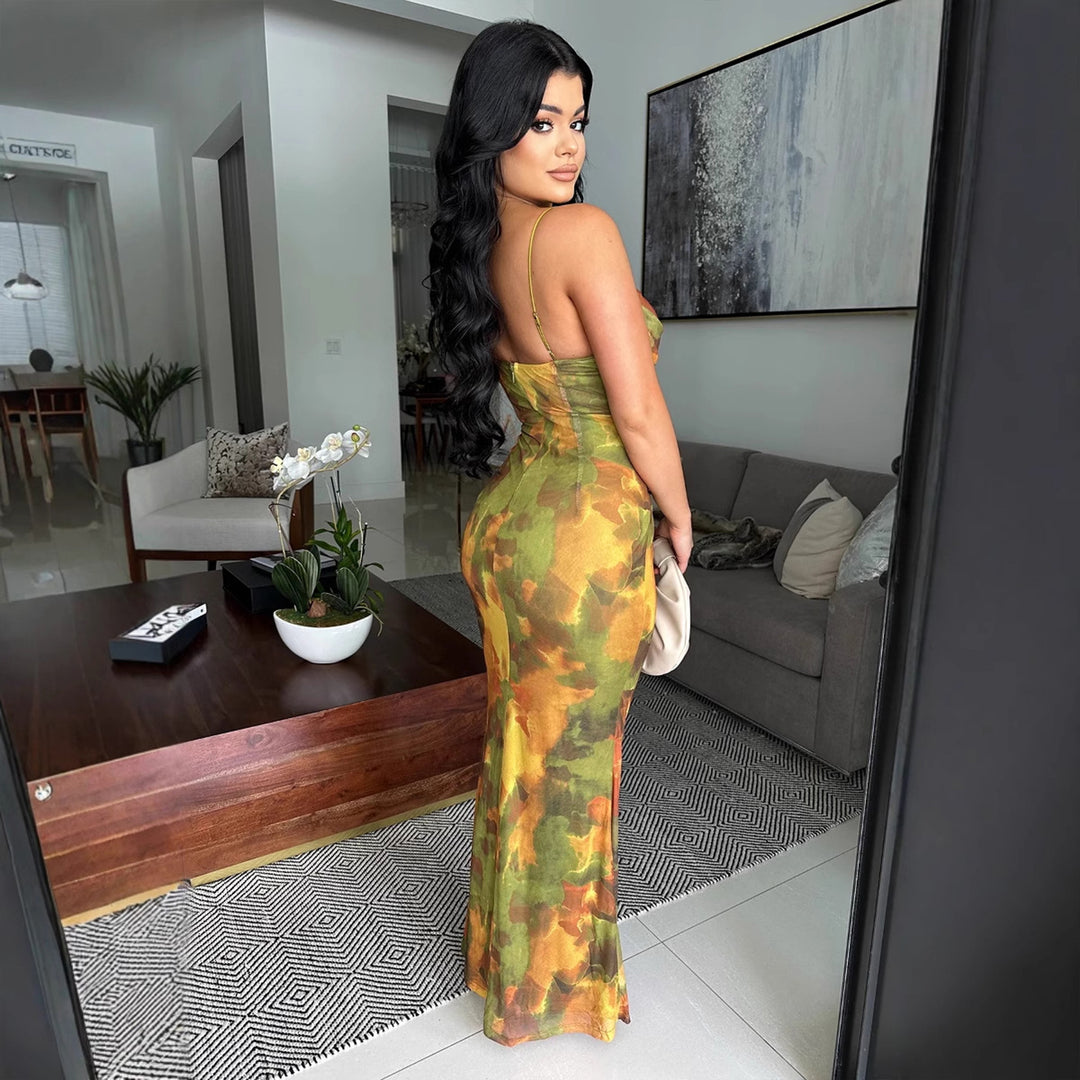 Damen Elegantes Maxikleid mit sanften Farbverlauf und filigranen Spaghettiträgern Drune