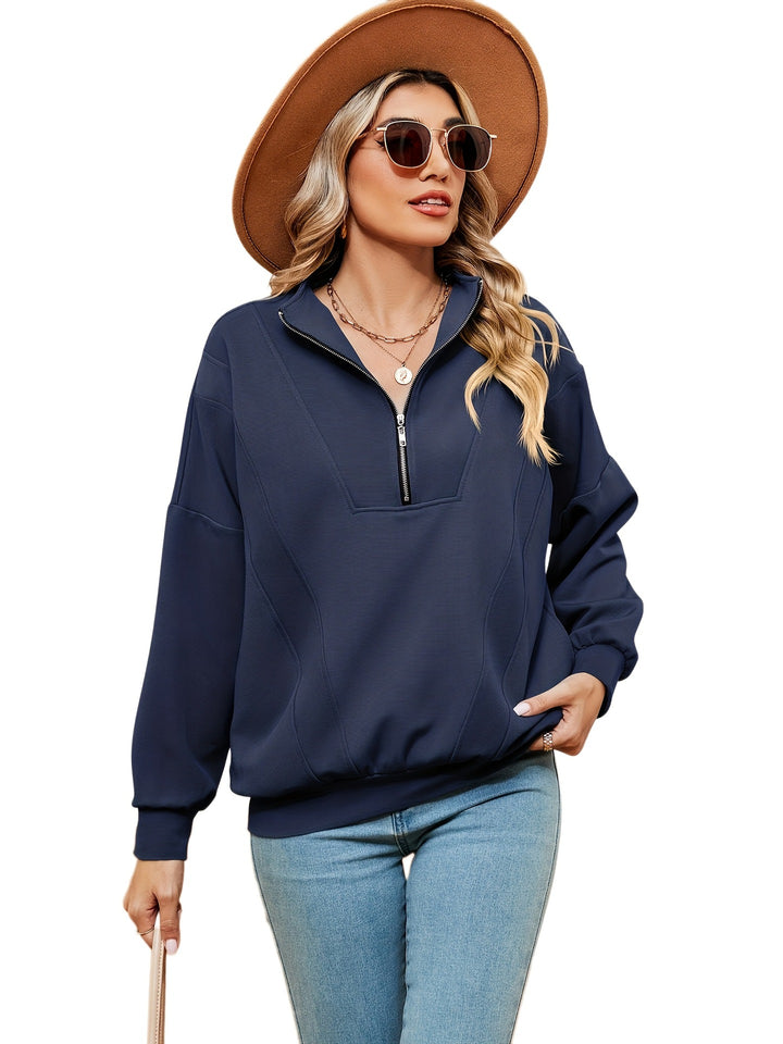 Damen Sweatshirt mit halbem Zipper und dekorativen Nähten Drune