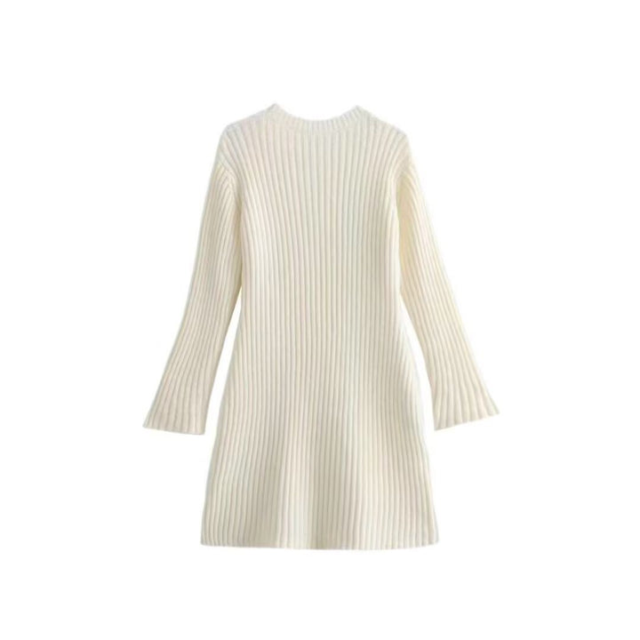 Damen Geripptes Strickkleid mit ausgestellter A‑Linie und weiten Manschetten Drune