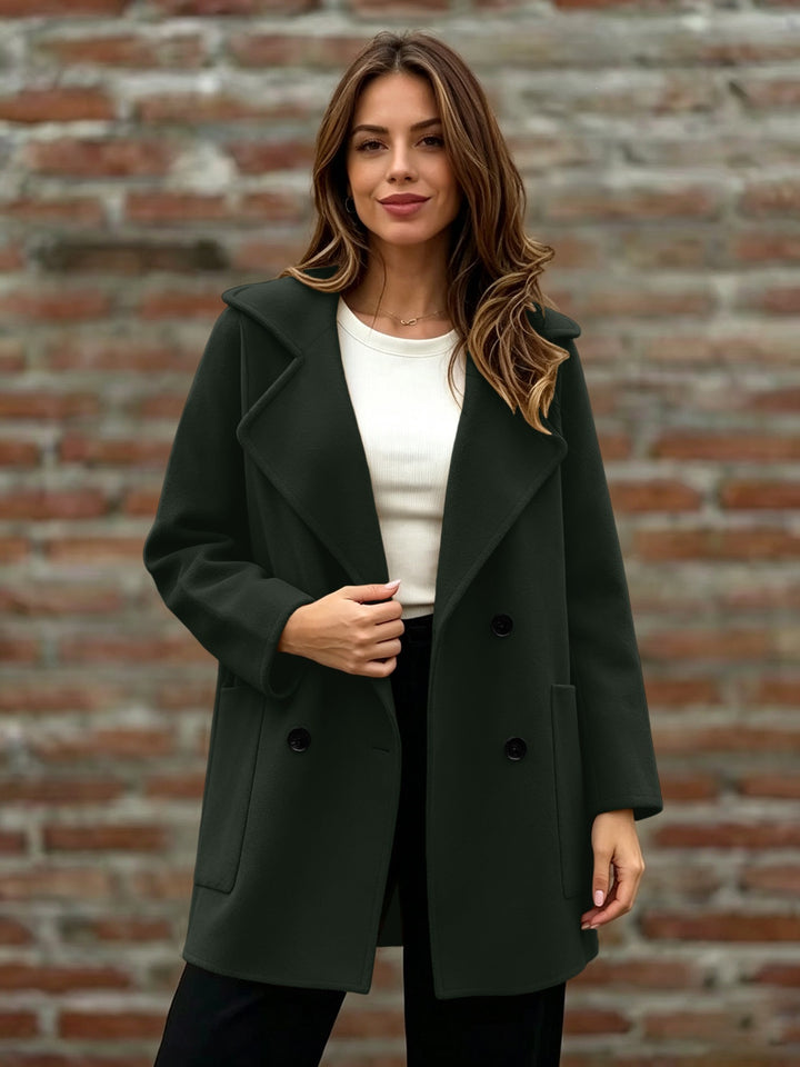 Damen Doppelreihiger Wollmantel mit Oversize-Revers Drune