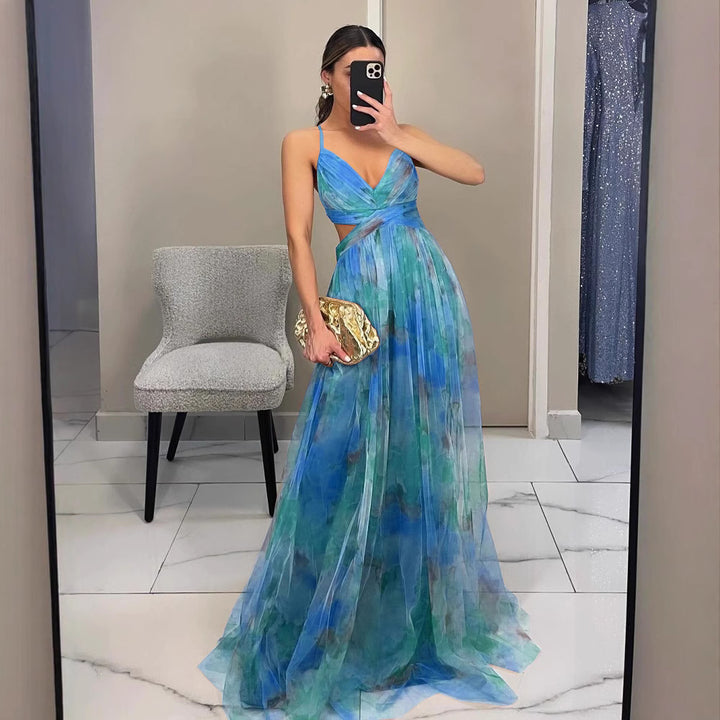 Damen Maxikleid mit kunstvollem Wickeldesign und transparentem Rock Drune