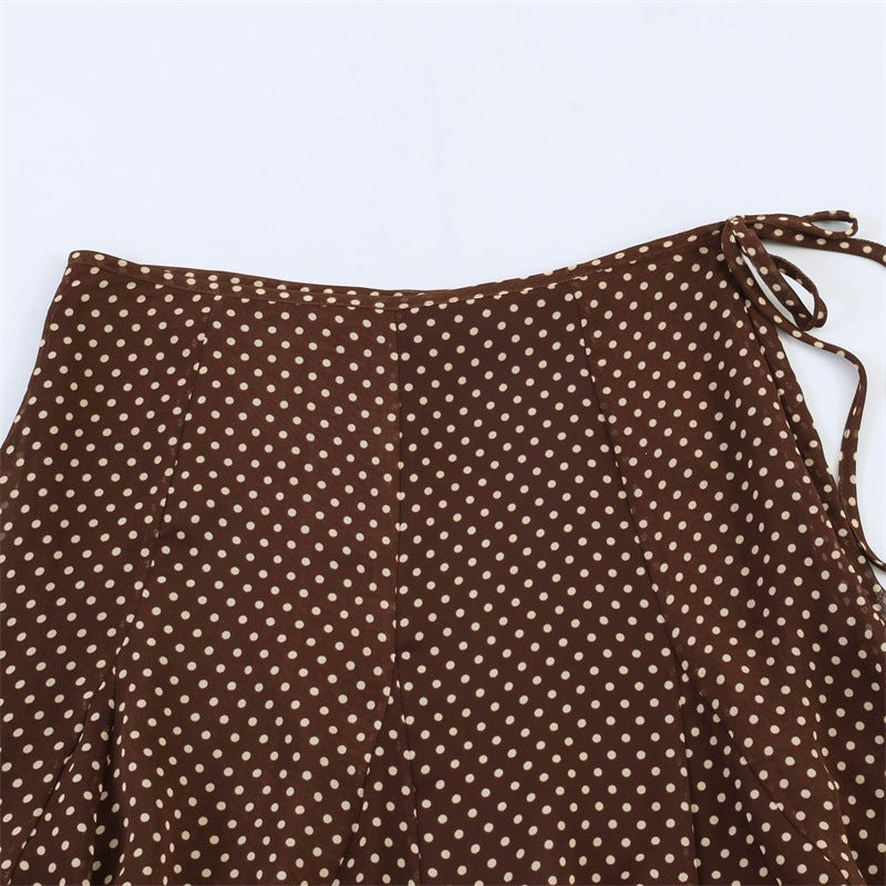 Damen Fließender A‑Linien Midirock mit Polka‑Dot‑Print und Bindeschleife Drune
