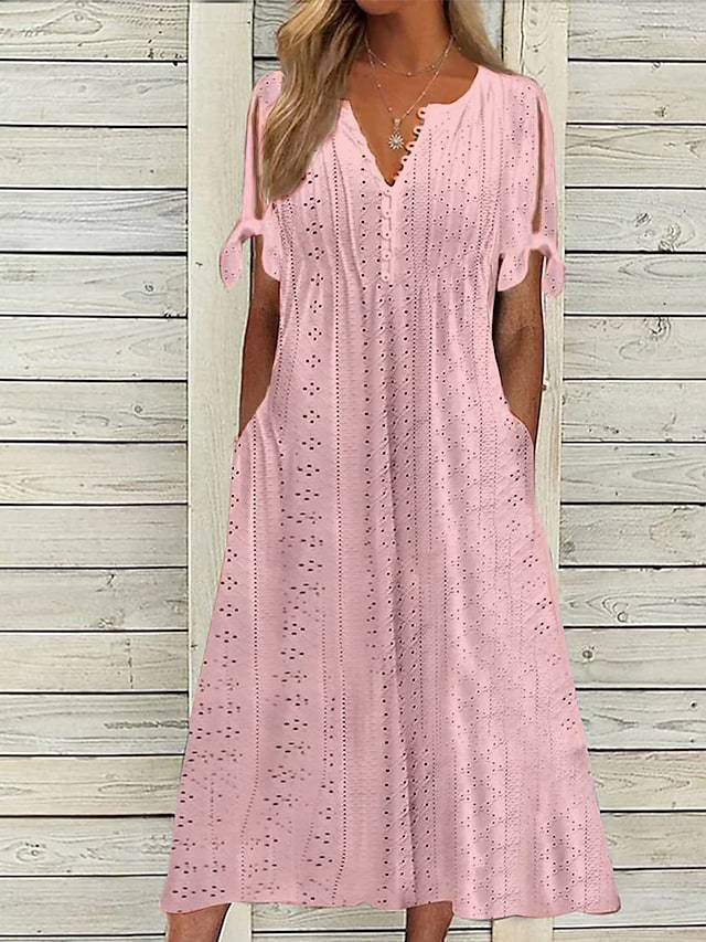 Damen Maxikleid mit Luftigen Ärmeln und Eleganten Lochmustern Drune