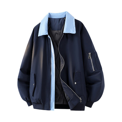 Herren Oversize Bomberjacke mit gesteppter Thermo-Innenfüllung, kariertem Innenkragen & Ärmeltasche Drune