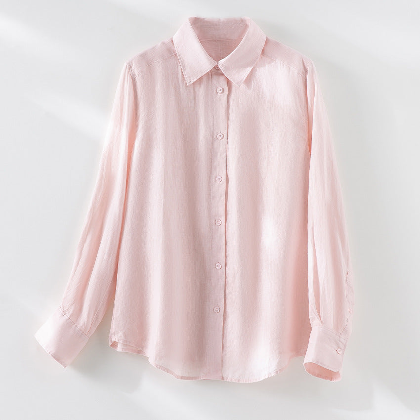 Damen Locker fallende Leinenmix-Bluse mit Hemdkragen und Manschetten Drune