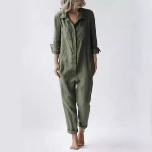 Drune | Damen Utility Jumpsuit mit Langen Ärmeln und Taschen