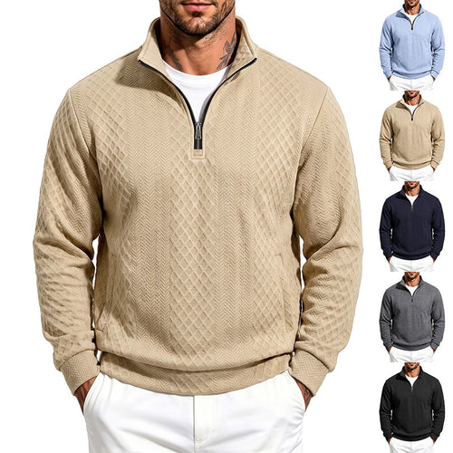 Herren Strukturierter Halbzip-Sweater aus Feinstrick mit Zopfmuster und Eingriffstaschen Drune