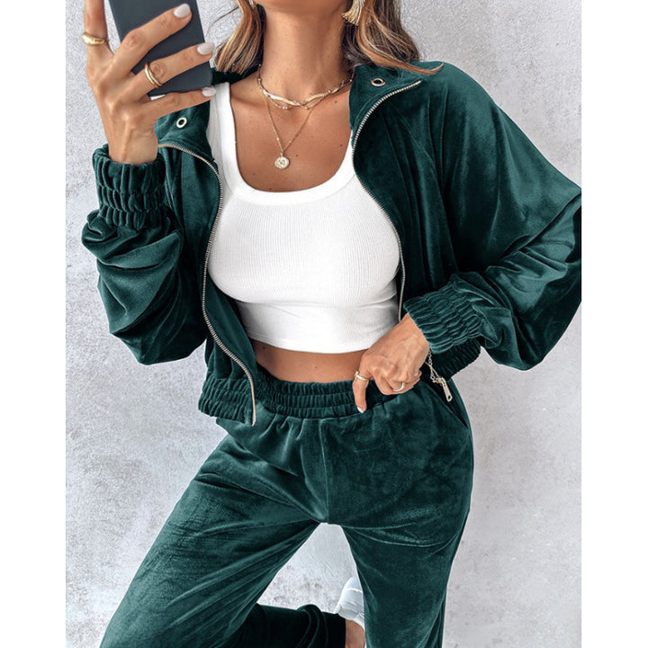 Damen Trainingsanzug mit cropped Jacke und elastischem Bund Drune