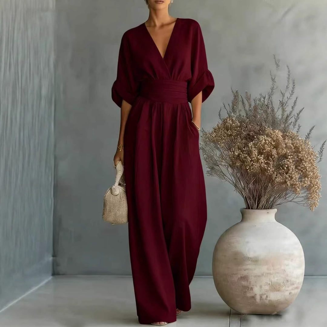 Damen Jumpsuit mit elegantem V-Ausschnitt und weitem Bein Drune