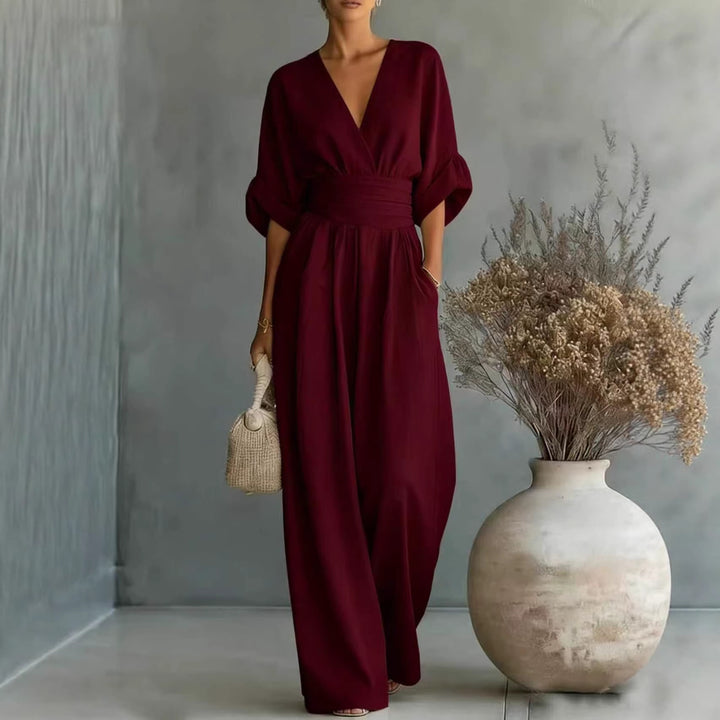 Damen Jumpsuit mit elegantem V-Ausschnitt und weitem Bein Drune