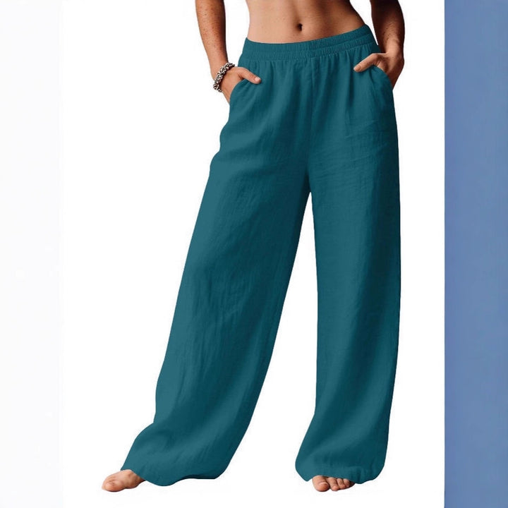 Damen bequeme weite Leinenhose mit elastischem Bund Drune