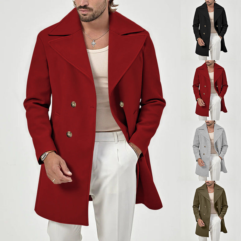 Herren eleganter Wollmantel mit doppelter Knopfleiste und modernem Schnitt Drune