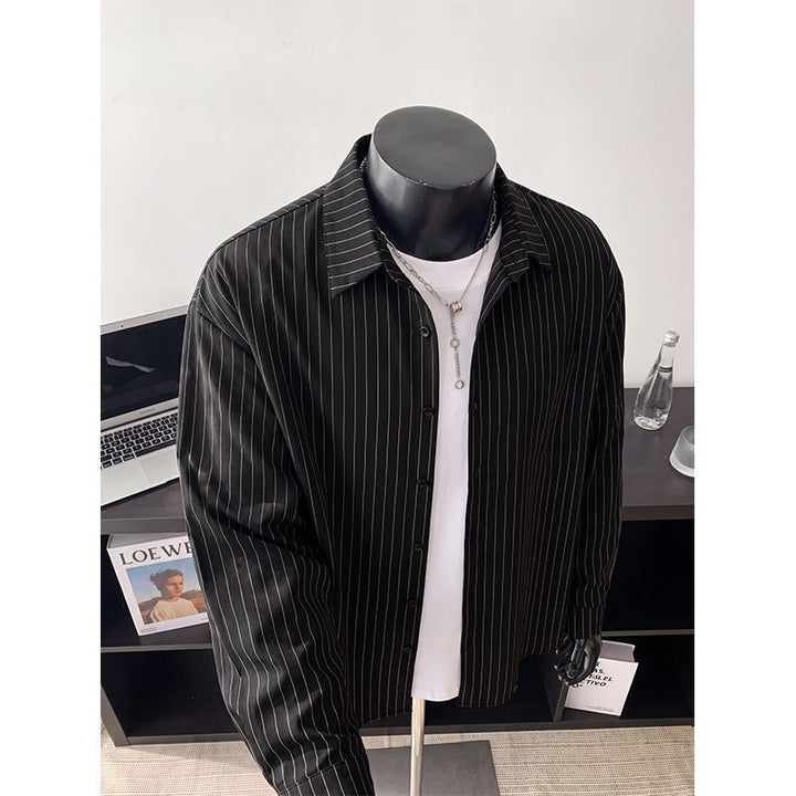Herren Weites Nadelstreifen-Hemd mit Kentkragen, Overshirt-Schnitt und durchgehender Knopfleiste Drune