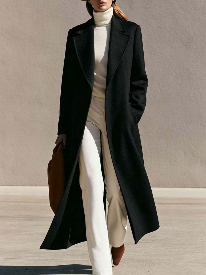 Damen Longline Wollmantel mit weitem Revers und tailliertem Schnitt Drune